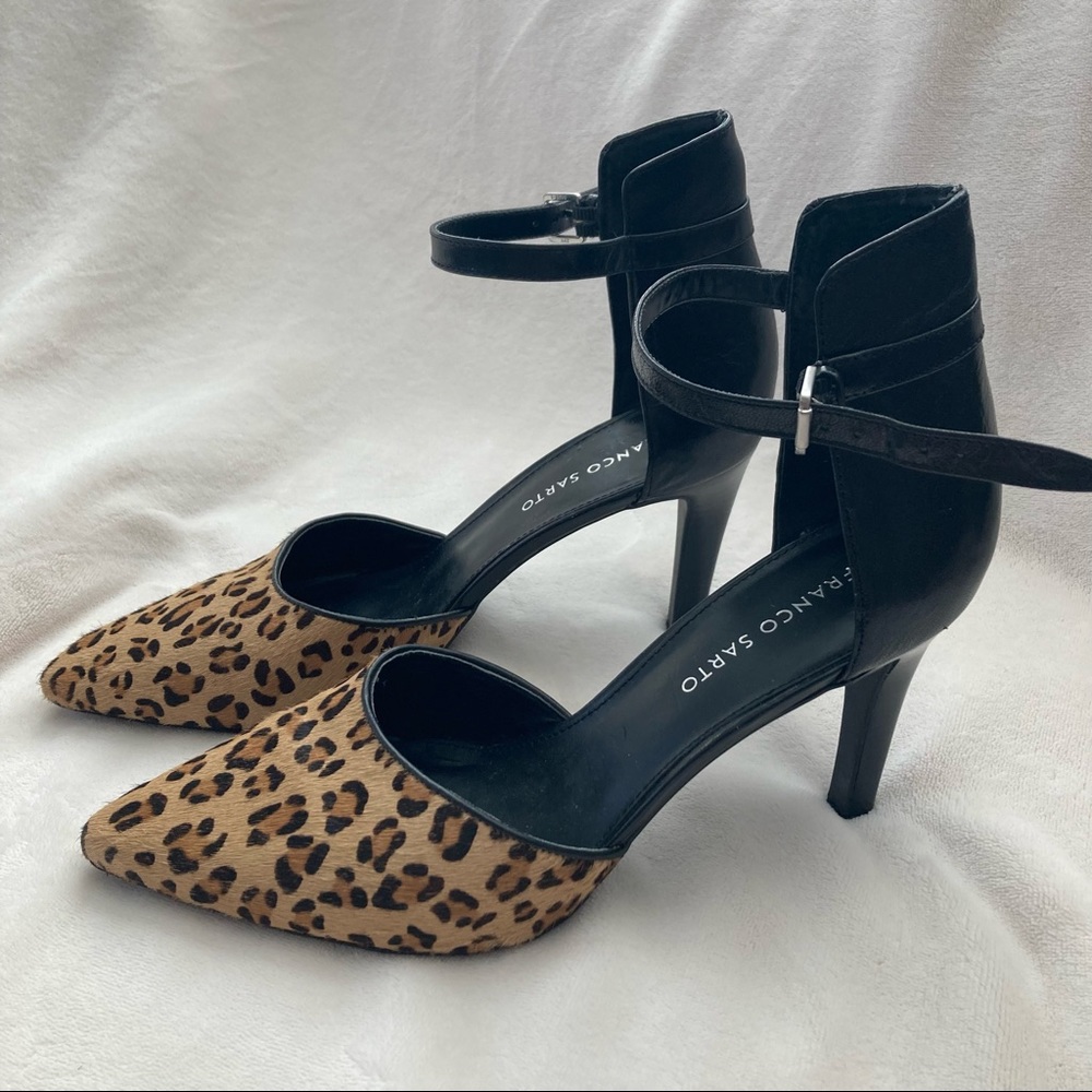 Franco Sarto Azura Cheetah Animal Print Ankle Strap Heels Pumps Size 10